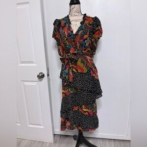 FARM Rio Black and Multicolor Asymmetrical Dress